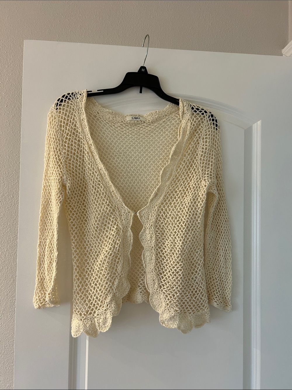 Cato Cream Crochet Open-Knit V-Neck Sweater Cardigan